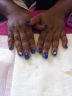 full set acrylic nails with blue paint and nail art